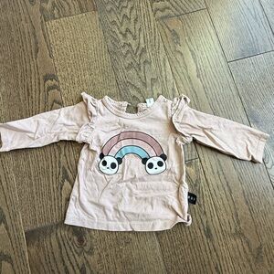 Huxbaby Pink Long Sleeve Tee with Panda Rainbow 6-12 months baby EUC